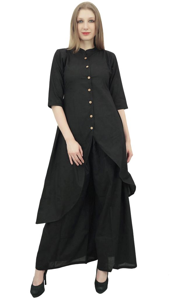 Phagun Asymmetrical Kurta Kurti Solid Beige Indian Clothing With Palazzo
