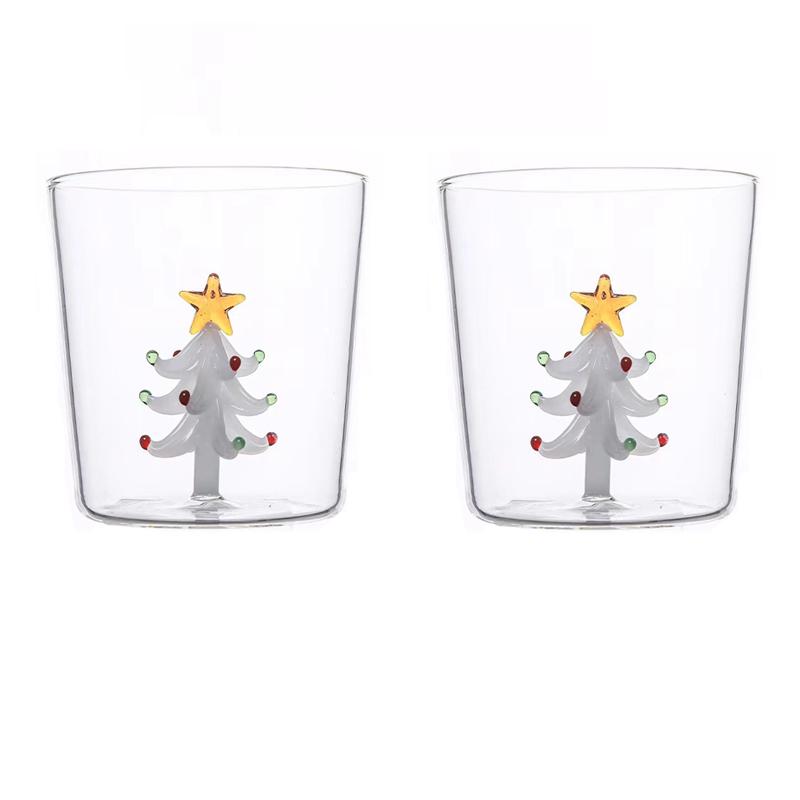 2/4 ks 3D Vzory Vánoční Sklenice Sada Kávový Vínový Hrnek Vánoční Sklenice na Mléko Pro Domácí Dekoraci Vánoční Dárek 300ml