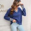 New Striped Lapel Women's Loose Autumn and Winter Long Sleeved Knit Sweater