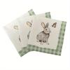 20pcs Easter Bunny Printed Party Napkins - Green Plaid with Butterfly & Rabbit Design, Handmade Bone Bart Paper Placemats