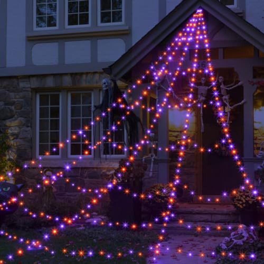 Waterproof Halloween Spider Web Lights 8 Modes Scary Giant Spider LED Spider Net  Garden Yard
