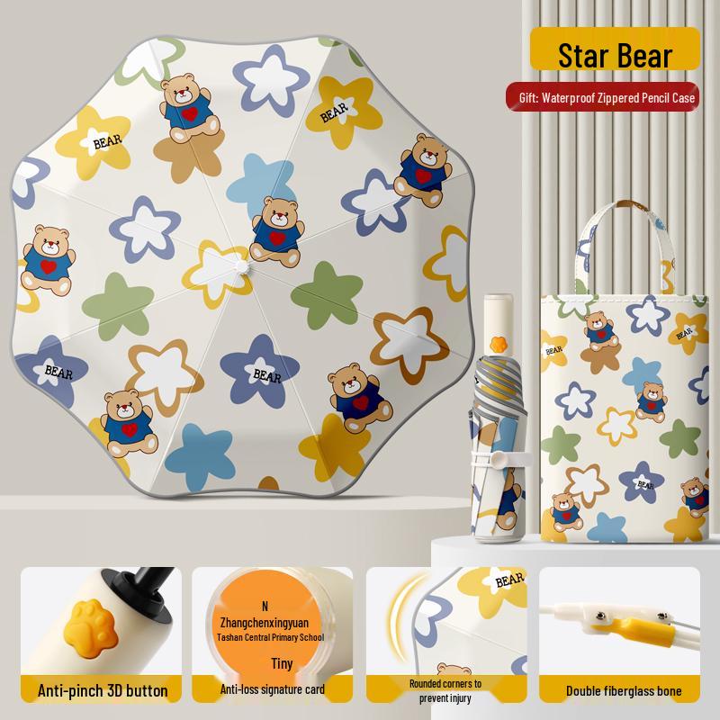 Dual-Use Automatic Folding Children's Umbrella with Ring Buckle – Sun Protection for School Boys and Girls