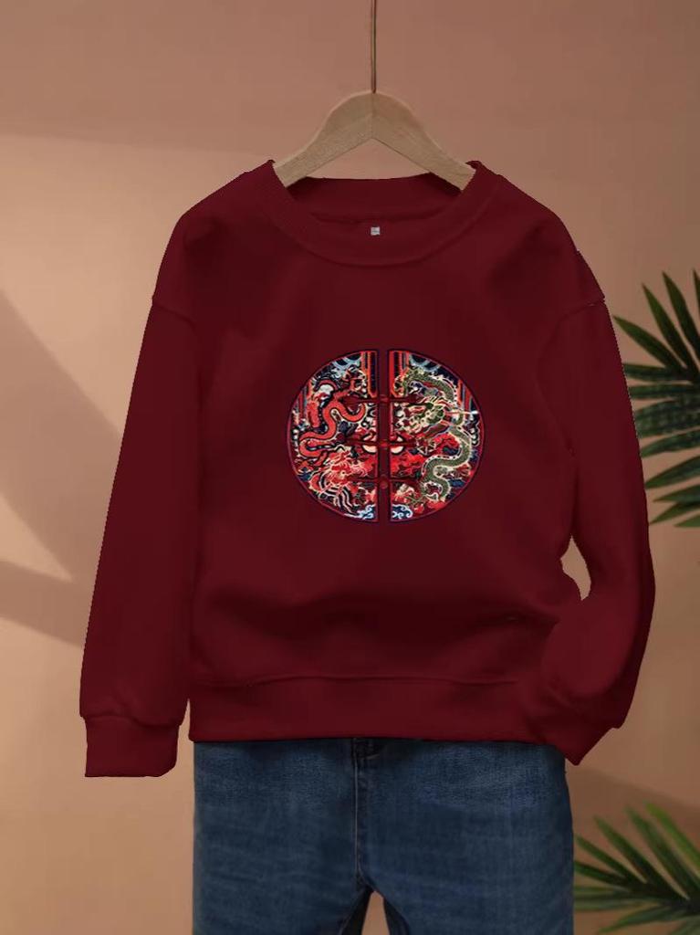 Autumn/Winter Unisex Warm Velvet Sweatshirt with Chinese-Style Embroidery Design