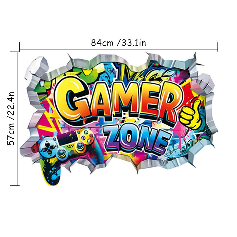 Poster di Gioco più Grande Buco nel Muro 3D Arte Fresca Zona Gamer Adesivi Murali in Vinile per Controller di Gioco Decorazione per Casa Camera dei Bambini Stanze da Gioco