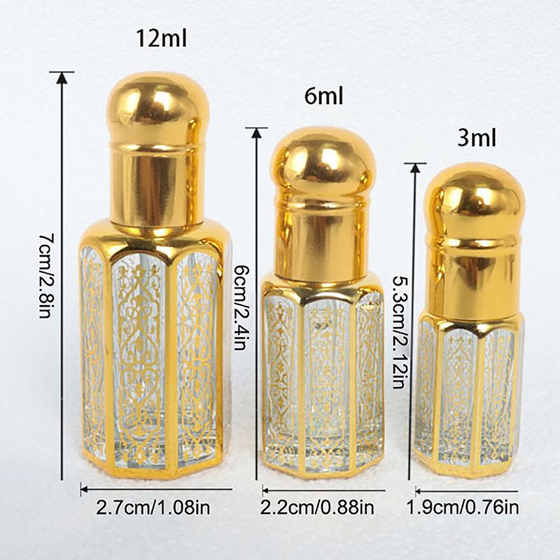 3/6/12Ml Essential Oil Roller Bottle Gold Dropper Perfume Bottles Travel Refillable Roll On Glass Luxury Empty Container