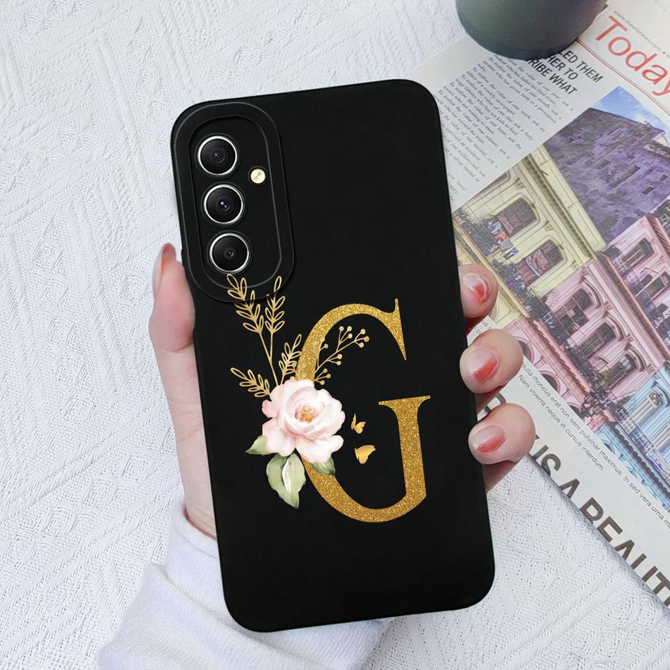 Phone Case For Samsung Galaxy A34 A33 A32 Elegant Rose Letter Soft Liquid Silicone Sqare Back Cover For Samsung A 34 33 32 Shell