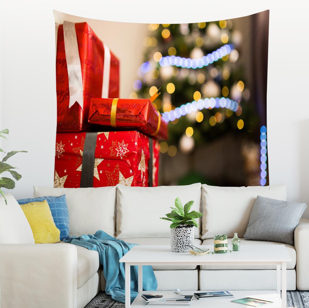 Cartoon Christmas Tapestry Christmas Gifts Socks Christmas Tree Night Scene Wall Hanging Home Living Room Festival