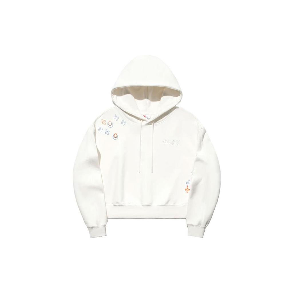 Li Ning Printed Hooded Sweatshirt Women Sweatshirt Off-White AWDT948-7