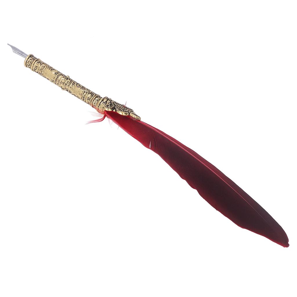 Quill Pen Zinc Alloy High Smoothness Elegant Colors European Retro Style Feather Pen for Writing Drawing Red