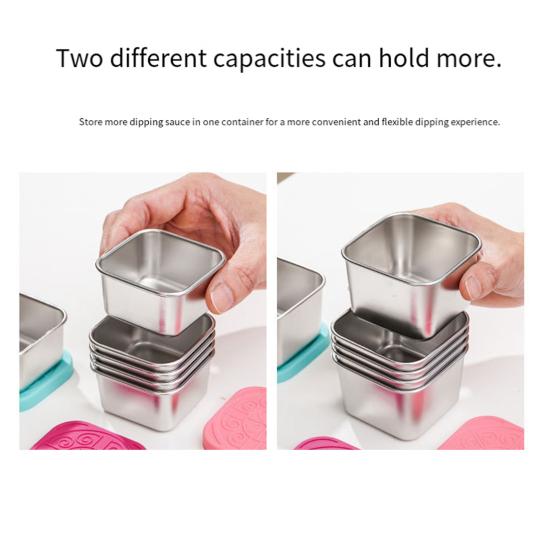 Stainless Steel Sauce Cup with Silicone Lid  Leak-Proof Square Snack Container for Kids BPA-Free Stackable Lunch Box for School Picnic