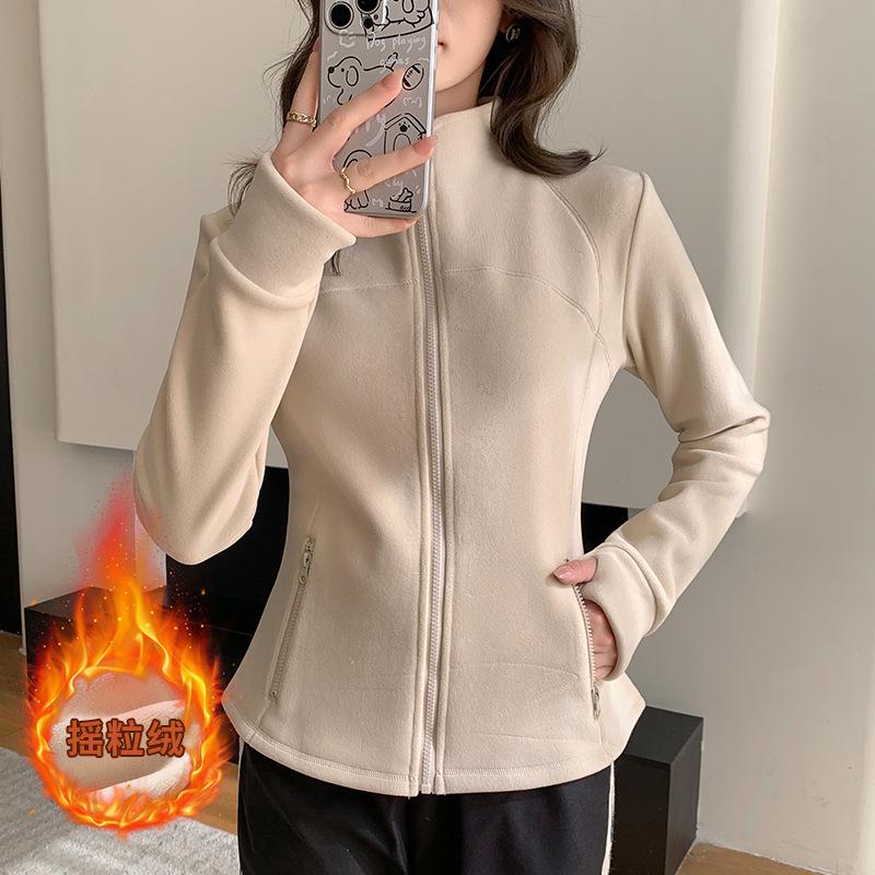 Women S Stand Collar Fleece Jacket Long Sleeve Slim Fit Warm Winter Coat