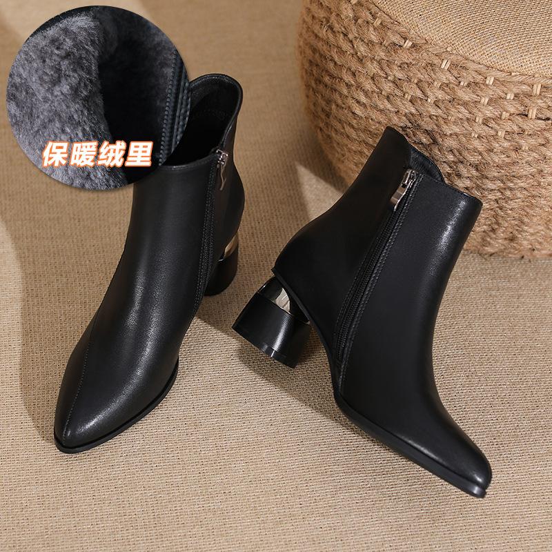 Huiliya French Small Short Boots Spring and Autumn and Ankle Boots New Thick Heel Single Shoes Spring Medium Heel High Heel Bare Boots S918-2
