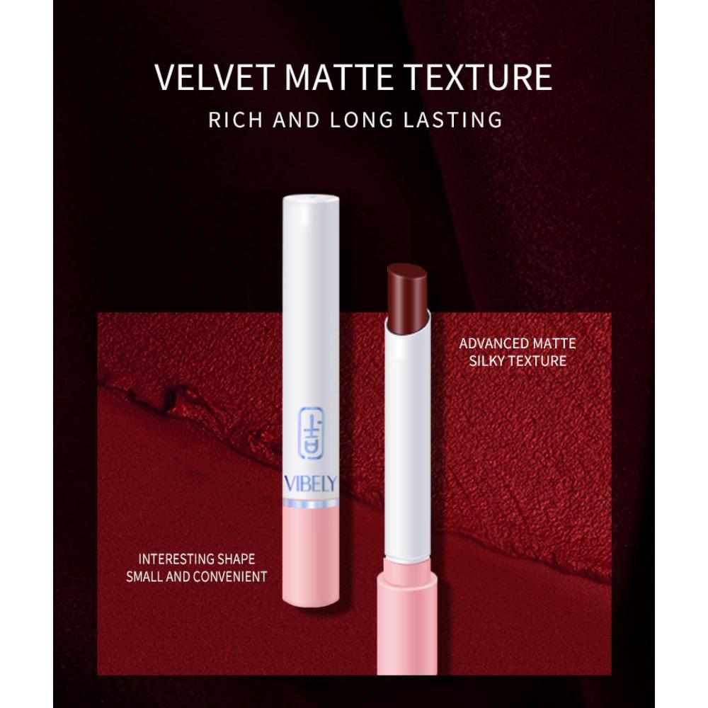 VIBELY Matte Non-Stick Pipe Lipstick Enkel Liten Fin Leppestift Rosa