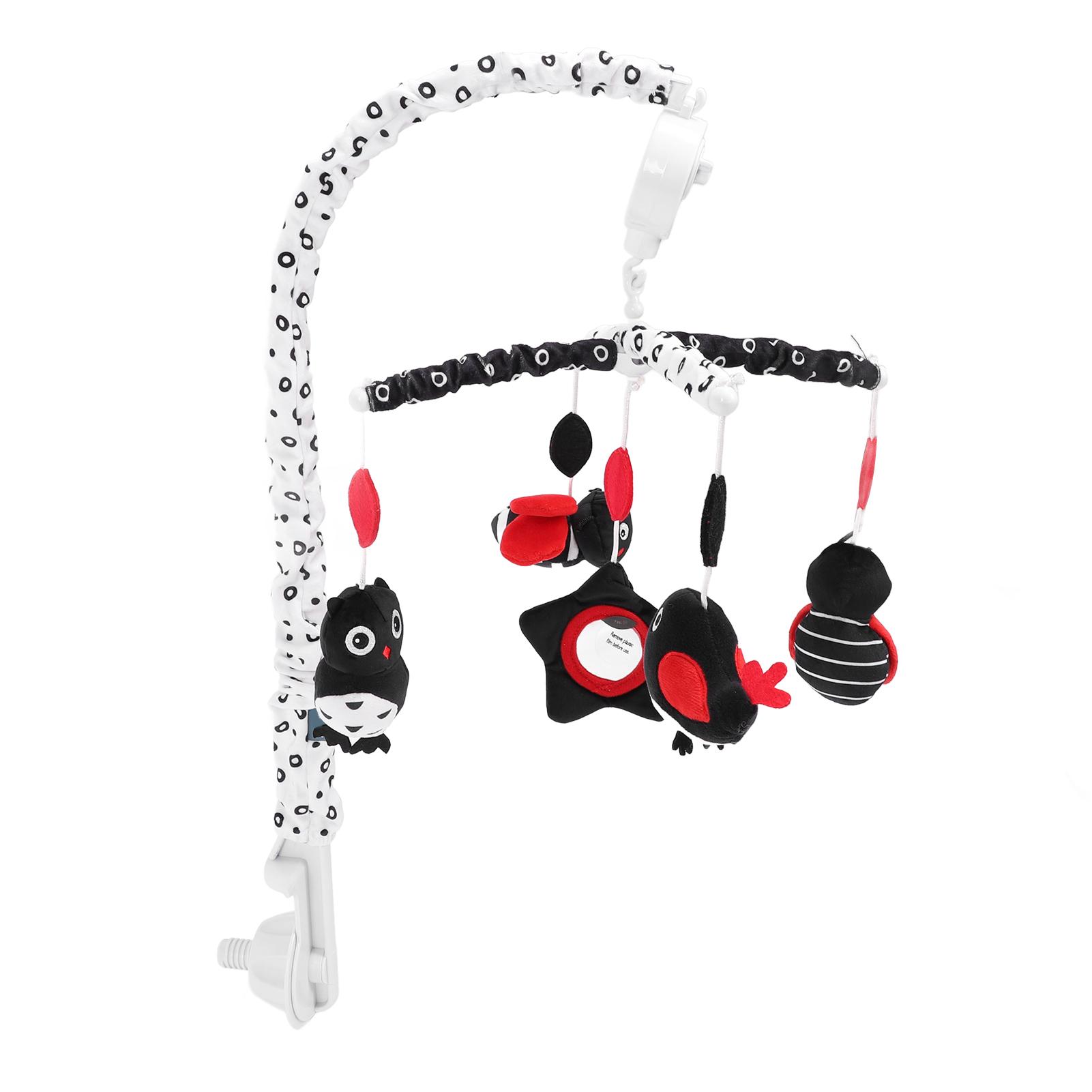 

Мобильная игрушка для детской кроватки с музыкальной шкатулкой, контрастная, черного и красного цвета, мягкая, плюшевая, предотвращает косоглазие