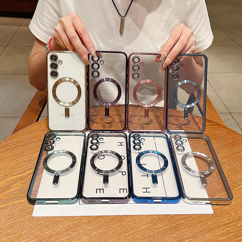 For Samsung S22 Electroplated Phone Case For Samsung Galaxy S22 Plus S22 Ultra For Magsafe Magnetic Lens Protect TPU Soft Cover