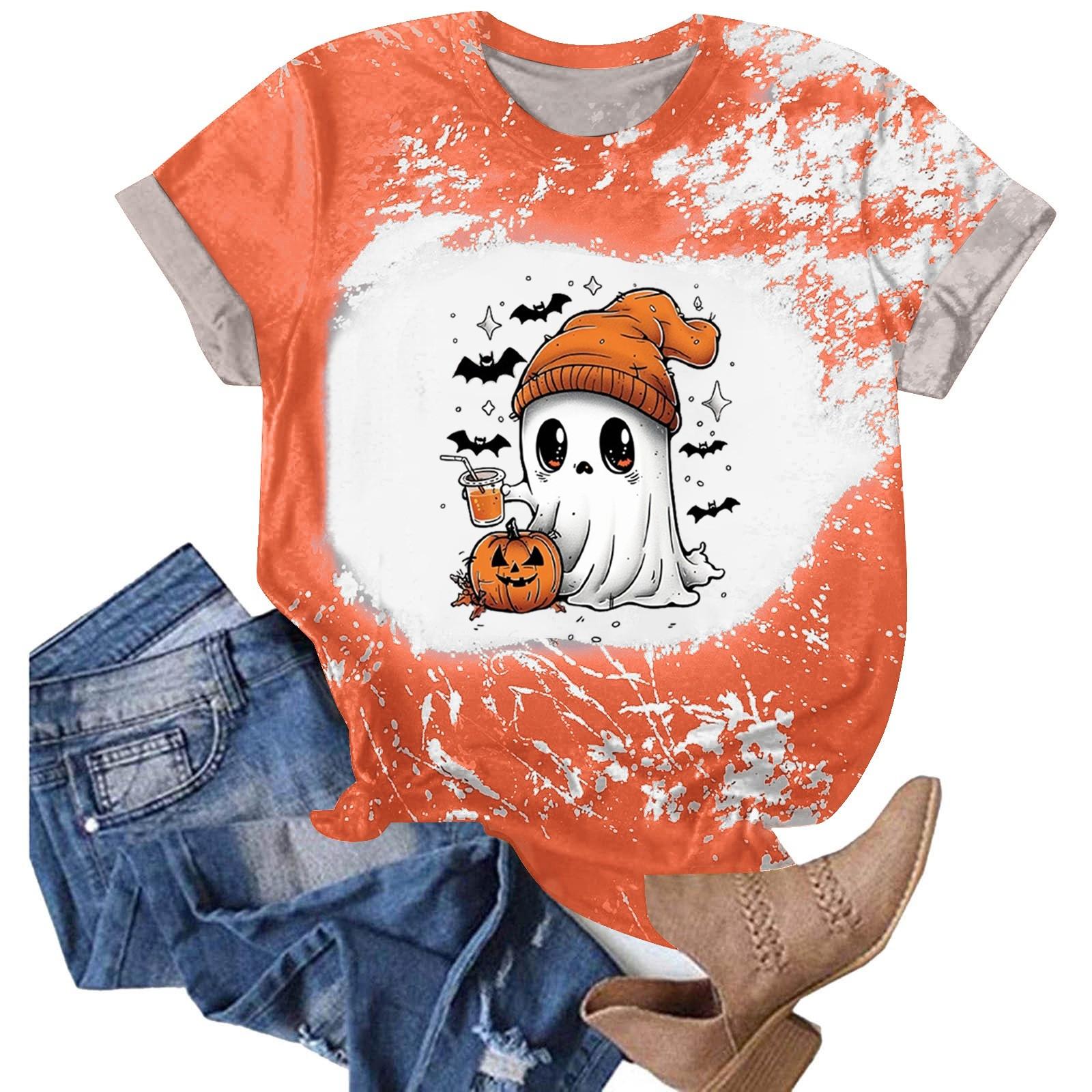 

Хэллоуинские футболки для женщин Милая футболка Осенняя футболка Градиентные графические футболки Повседневные топы с коротким рукавом S