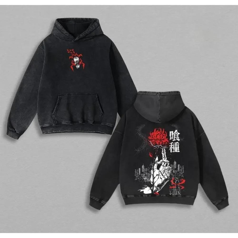 

Кен Канеки Графический Худи Токийский Гуль Аниме Уличная Одежда Мужчины Женщины Оверсайз Худи Выстиранный Хлопок Пуловер Харадзюку Толстовка XXL чёрный
