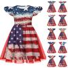 Mädchenkleid Fledermausärmel Unabhängigkeitstag Patchwork-Kleid Amerikanische Flagge Aufdruck Tüllrock Partykleid für Kinder