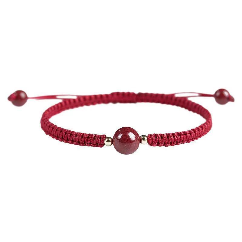 Cinnabar Red Hand-Woven Single Strand Triple Loop Bracelet