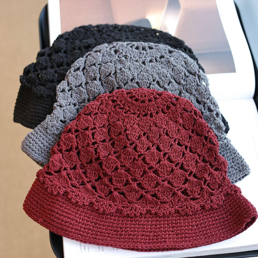 Mori three-dimensional flower hollow small eaves bucket hat spring and summer elegant retro versatile handmade breathable headhat