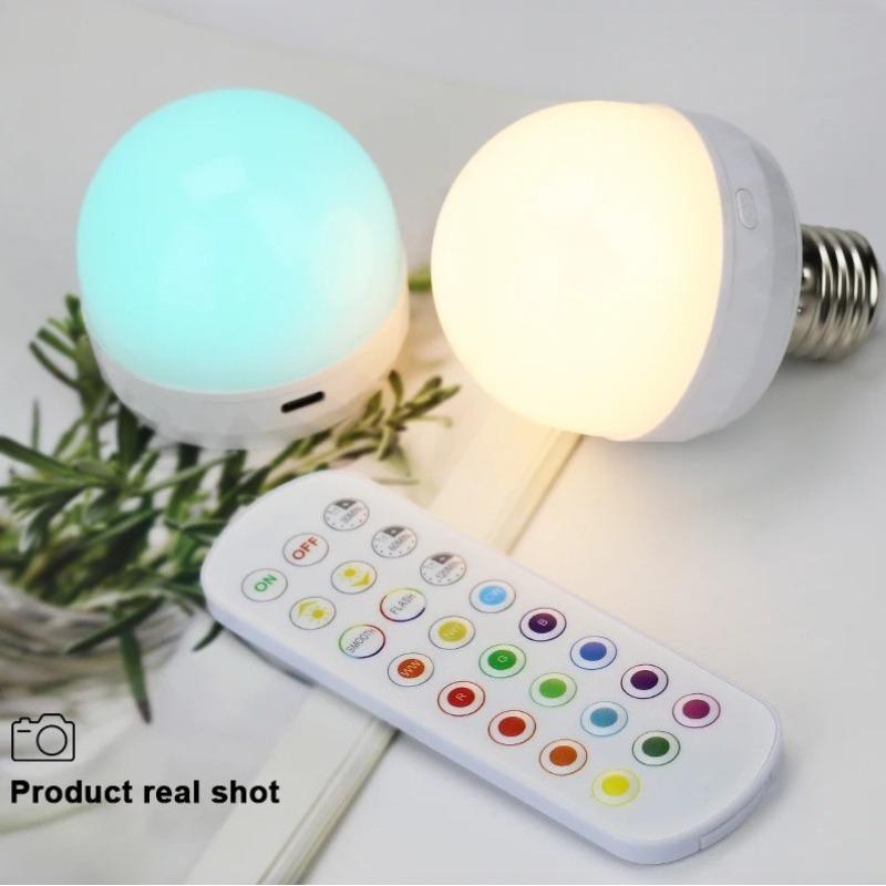 E27 LED-Glühbirne RGB USB-wiederaufladbar 5V-Ladung Intelligente Fernbedienung Campingausrüstung Party Für Zuhause LED-Lampen Lampe