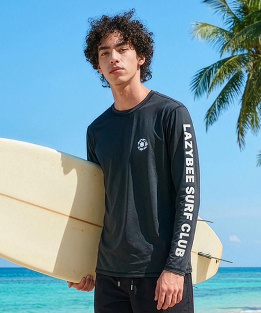 Leijibi Dry Cooling Lettering Loose Fit Men'S Long Sleeve Body Cover Rash Guard Black