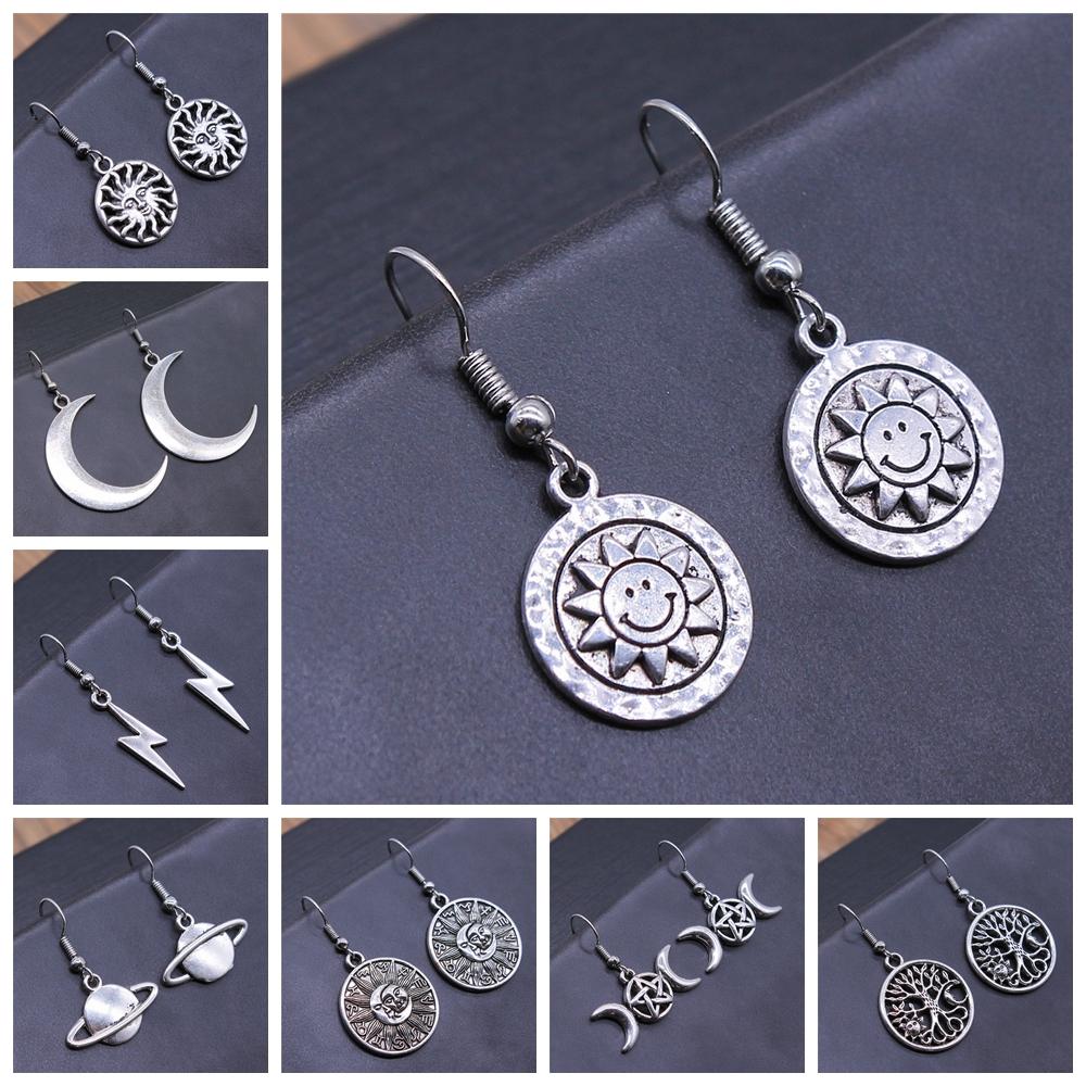Vintage Totem Earring Sun & Moon Dangle Earrings Geometric Women Dangle Earrings Star Moon Female Korean Jewelry