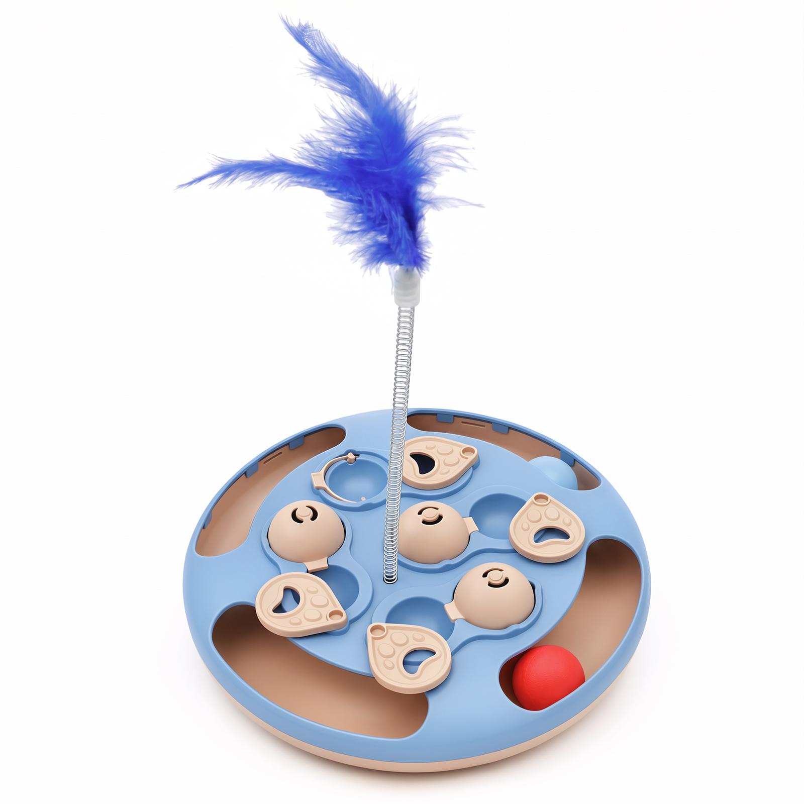 Cat Puzzle Toy Slow Feeder Interactive Turntable Food Dispenser with Feather for Indoor Pet Anti-Boredom Training Play Toy синий