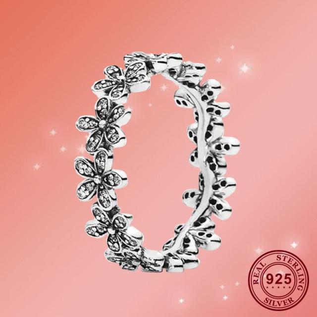 925 Sterling Silver Chrysanthemum Flower Pan Rings Overlay Women Jewelry Rings Couple Wedding Ring Sparkling Cz Gift
