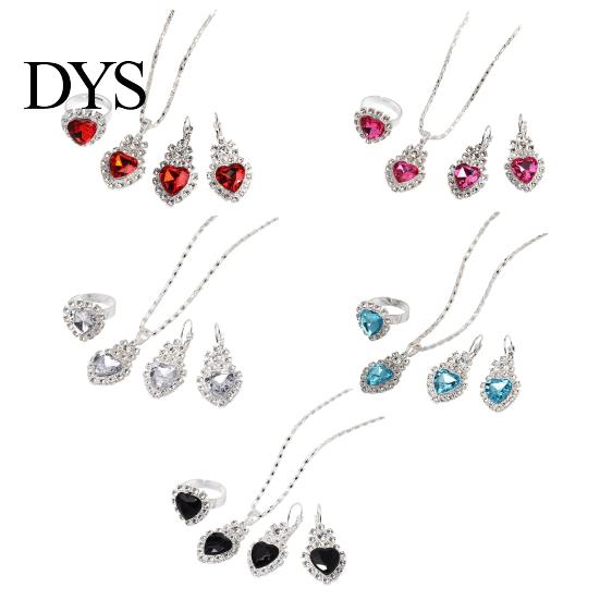 Lightweight Jewelry Set Heart for Women Shiny Rhinestone Elegant Necklace Earrings Ring Bridal Wedding Accessory Stylish