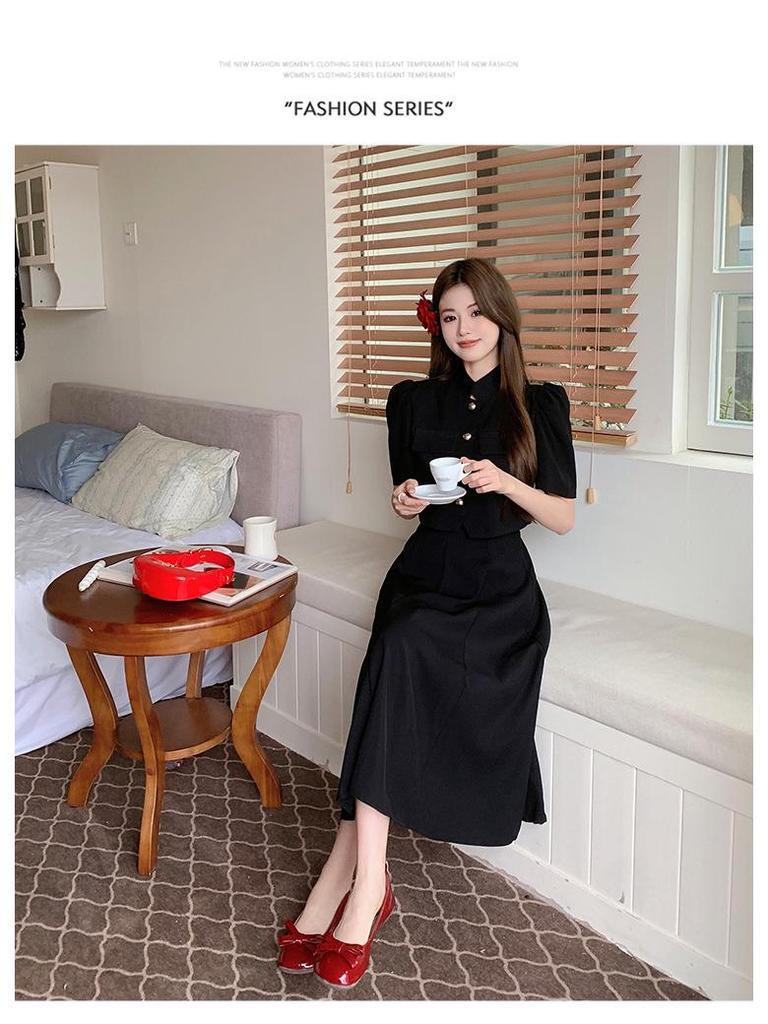 2024 Francouzský šik růžový dvoudílný sukňový set