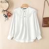 ZANZEA Women Casual Doll Collar Loose Long Sleeve Blouse