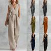 Ärmelloser V-Ausschnitt Lockerer Jumpsuit für Damen mit Bindegürtel Weiter Bein Unifarben Tasche Elegant Büro Freizeit Langer Jumpsuit