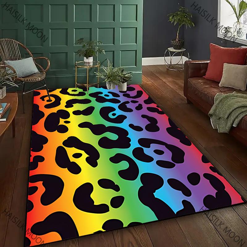 New To Colorful Leopard Theme Printed Carpet! Anti-slip Sound Insulation, Living Room Bedroom Entrance Door Mat Sofa Rugs Gifts