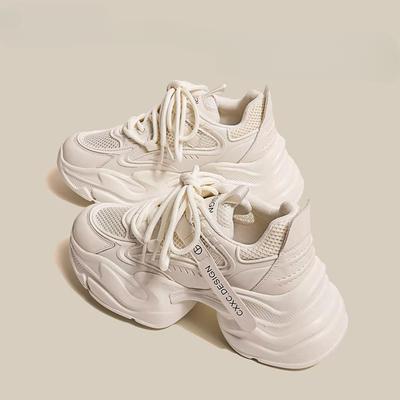 Chaussures Papa en Cuir Enfants Printemps et Été Nouveaux Mesh Respirant Semelle Épaisse Rehaussantes Légères Chaussures de Sport Décontractées