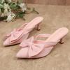Fashion Slender Heel Baotou Cool Drag Women's Fashion Pointed Toe Shallow Mouth Bow Cutout Non-Slip Wear-Resistant High Heels