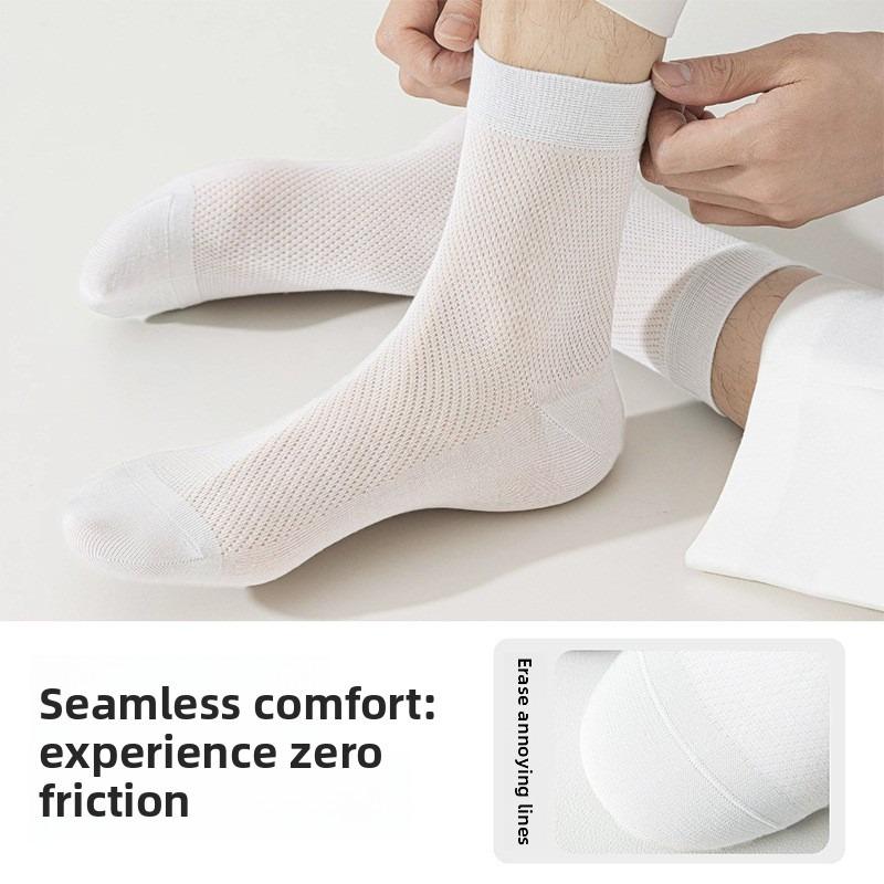 Silk Stockings for Men, Summer Lightweight Style, Mid-calf Length, 10A Size, Antibacterial and Odor-resistant, with Antibacterial Mesh Fabric.