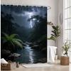 Tropical Paradise Bath Curtain - Lush Palm Trees & Crystal Waterfall, Waterproof Home Decor Adds Exotic Beauty To Your Bathroom