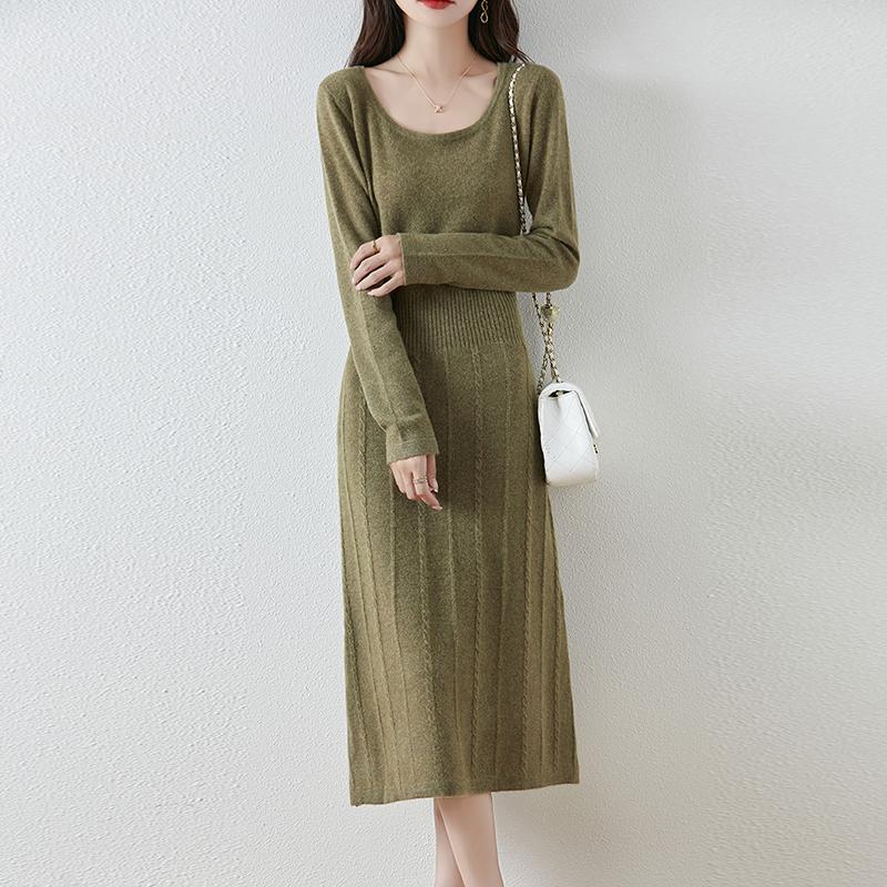 Women Sweater Dress 100% Wool MODERN NEW SAGA O-neck Knit Long Pullover Winter Jumpers Wool Long Dress Female