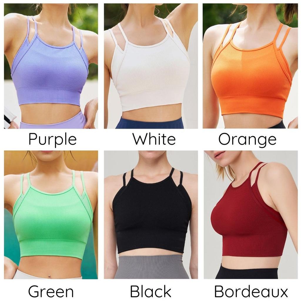 VeroMan Yoga Wear Sports Bra with Camisole Cute Summer Size Cups, Top, Crossback, ppi-sba014 (Black, M)