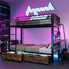 Metal Bunk Bed 90x200 Cm with Desk, LED Lighting and Storage Drawers, EN747 Tested, 250 Kg Load Capacity Per Level