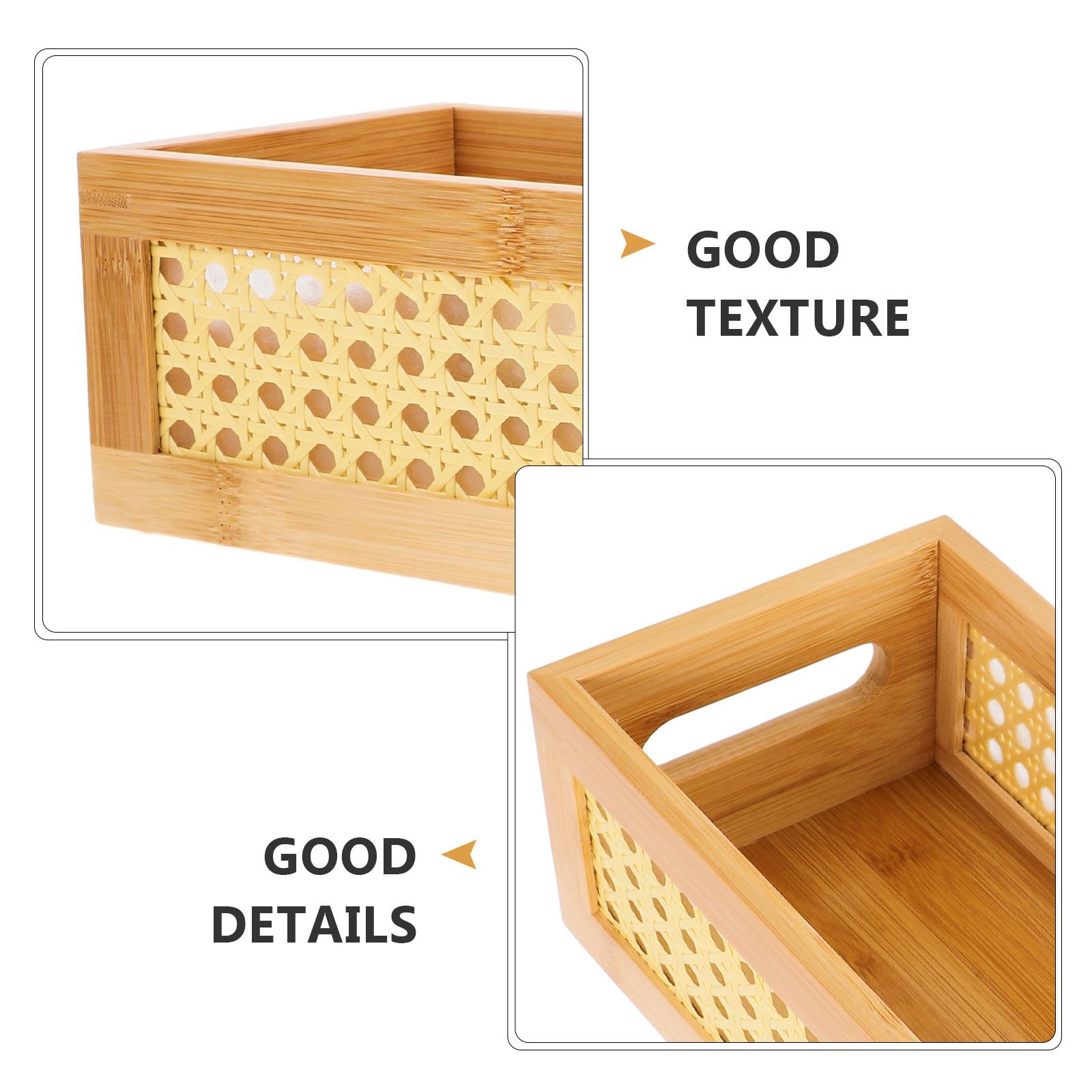 Small Bamboo Woven Desktop Storage Basket Organizer Book Holder Bedroom Decorative Storage Basket Small Woven Baskets 32X13X9CM