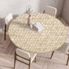 Wooden Patterns Round Table Cover Waterproof Oilproof Stain-Resistant Print Elastic Tablecloth for Kitchen Home Dustproof Decor