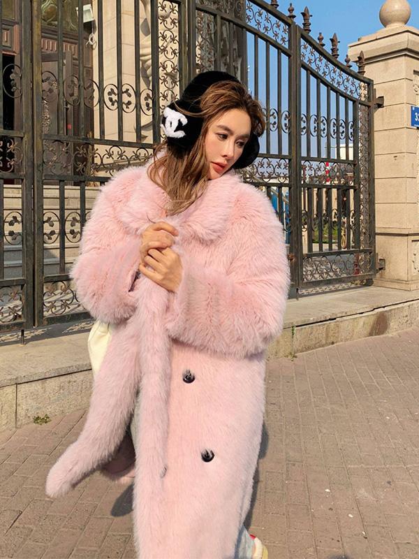 Faux Fur Coat Loose-Fit Faux Fur Jacket Women's Long-Length Coat with Oversized Collar for Fall/Winter