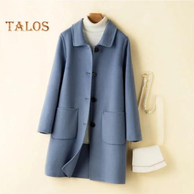 Women Winter Coat Formal Business Style Turn-down Collar Single-breasted Mid Length Overcoat OL Commuting Jacket Solid Color Thick Outerwear