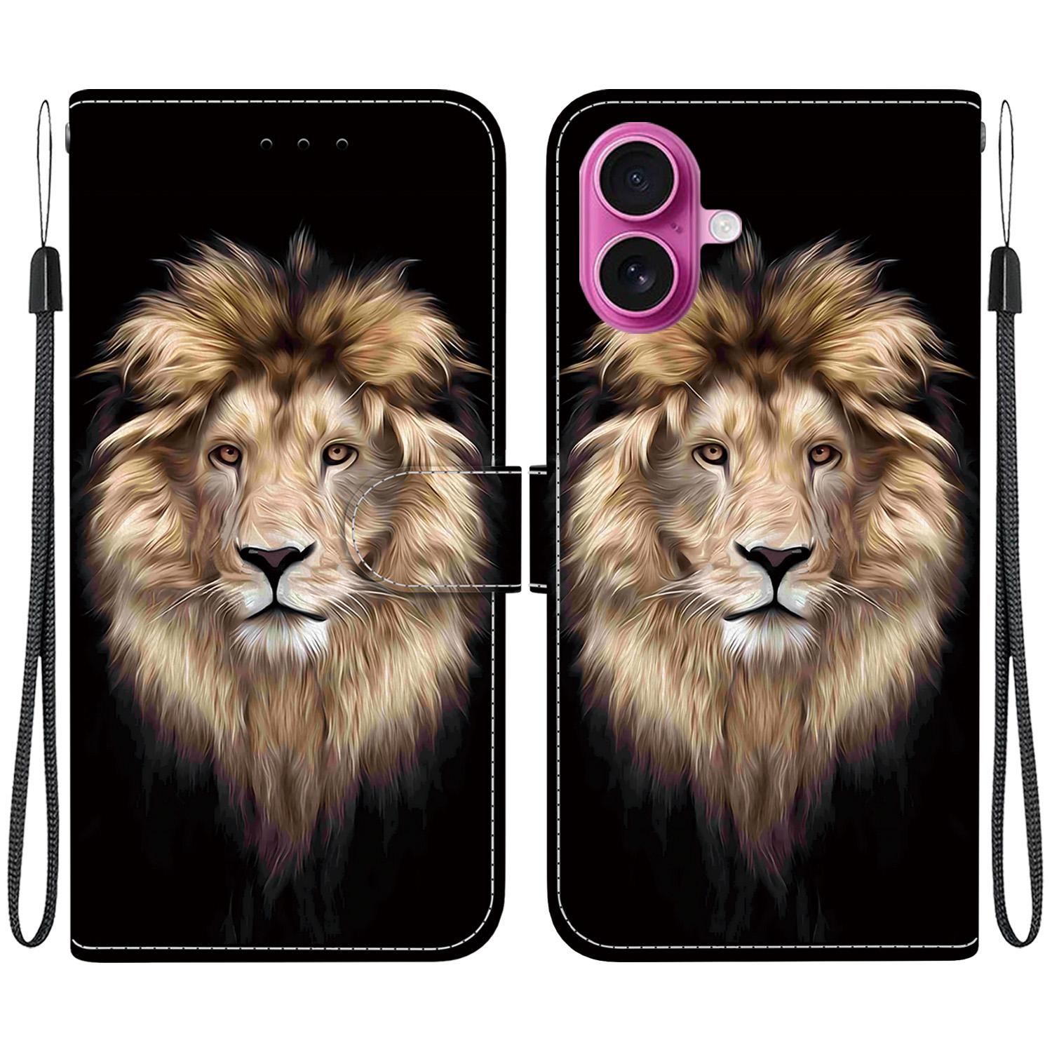 

Чехол для iPhone 17 с принтом, противоударный кожаный чехол-книжка с кошельком и шнурком Lion Head