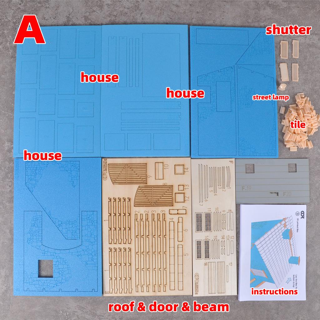 Bausatz Architektonisches Modell Sandtisch Ländliches Gebiet Wohnhaus Bungalow Landdorf Diorama Maßstabsmodellbausatz 1/35 1/32