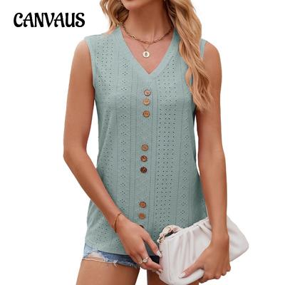 Damen Frühling und Sommer Kurzarm T-Shirt Knopf V-Ausschnitt Lose Weste Top
