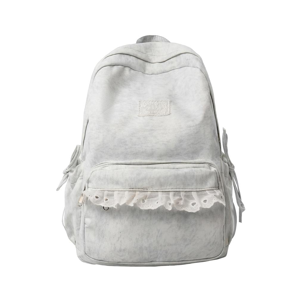 Schoolbag cold milk white soft fog lace backpack junior high school students sweet wind class travel multi-compartment light schoolbag