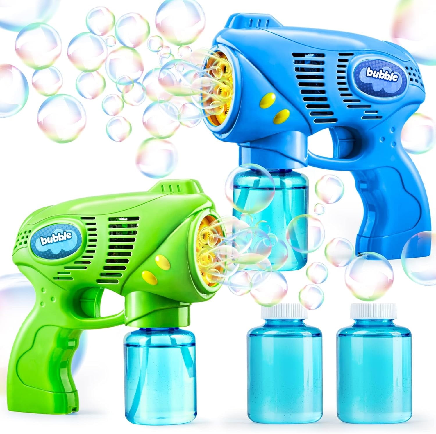

JOYFY 2 pack Bubble Gun with 10 oz Bubble Refill Solution Bubble Maker Blower Toy for Kids Outdoor Play and Party Favors